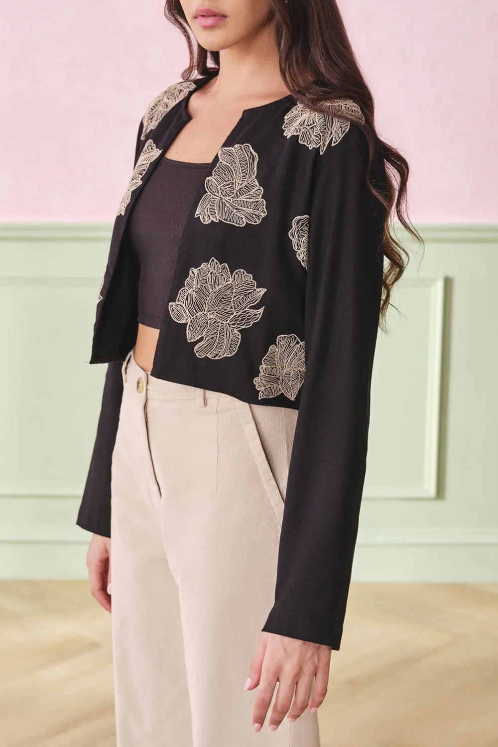 Black Viscose Casual Style Outerwear