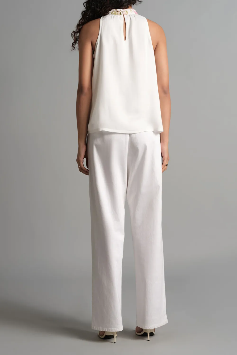 White Sleeveless Floral Top