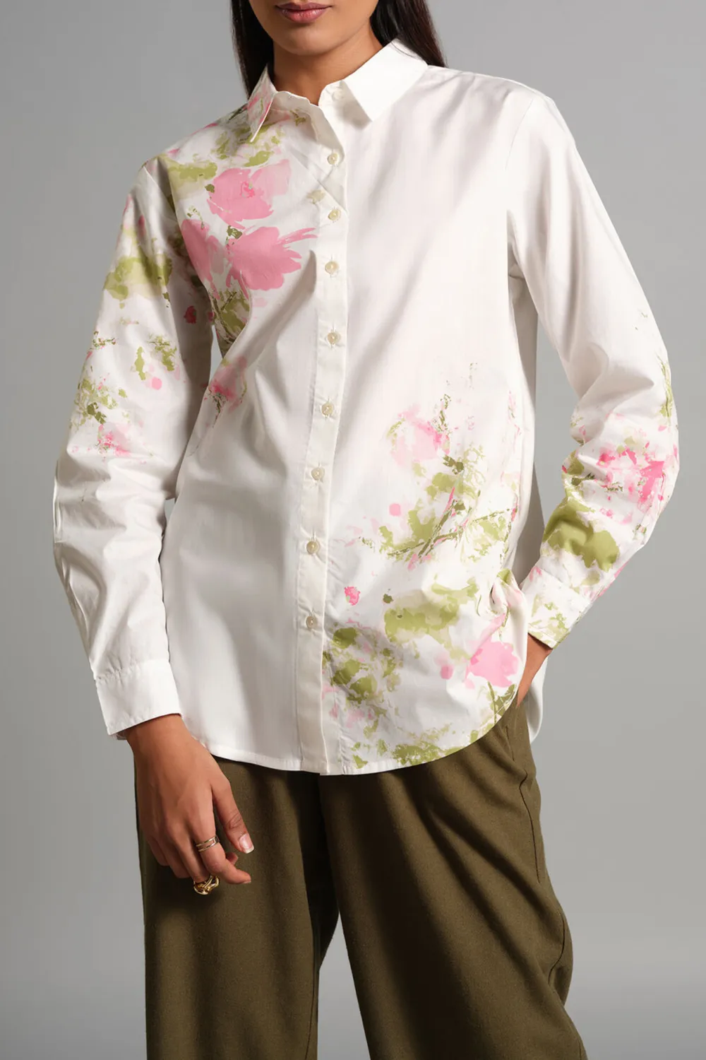 White Casual Style Floral Shirt