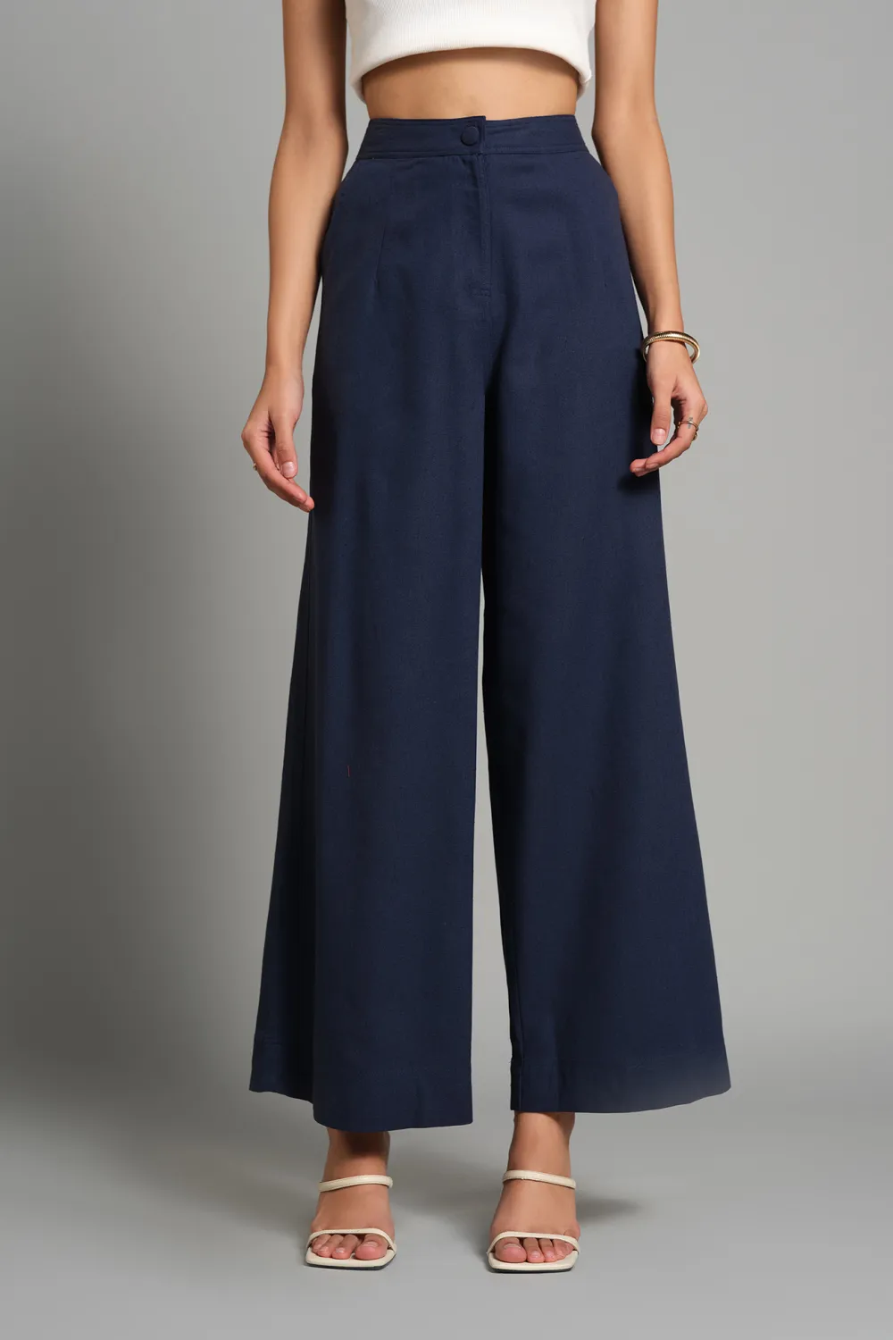 Navy Casual Wear Wide-Leg Pants