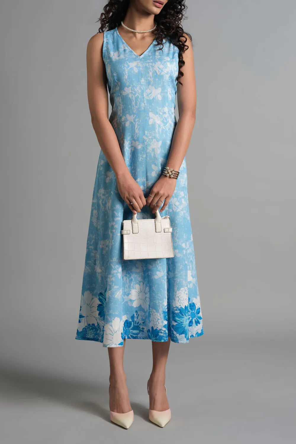 Blue Casual Style V-Neck Dress