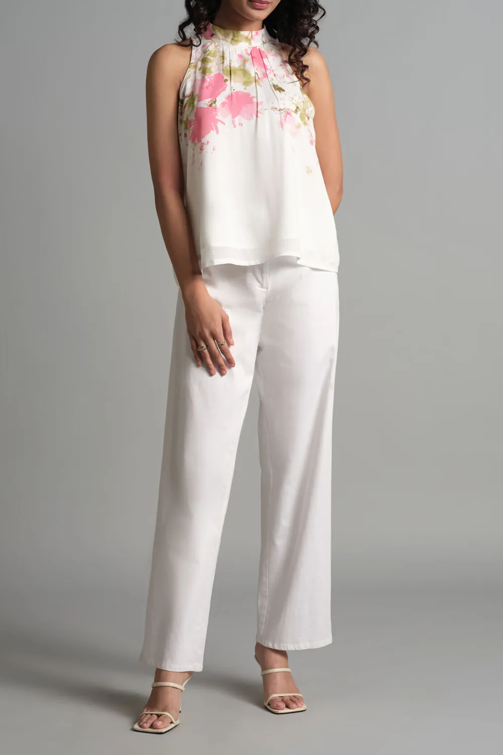 White Sleeveless Floral Top