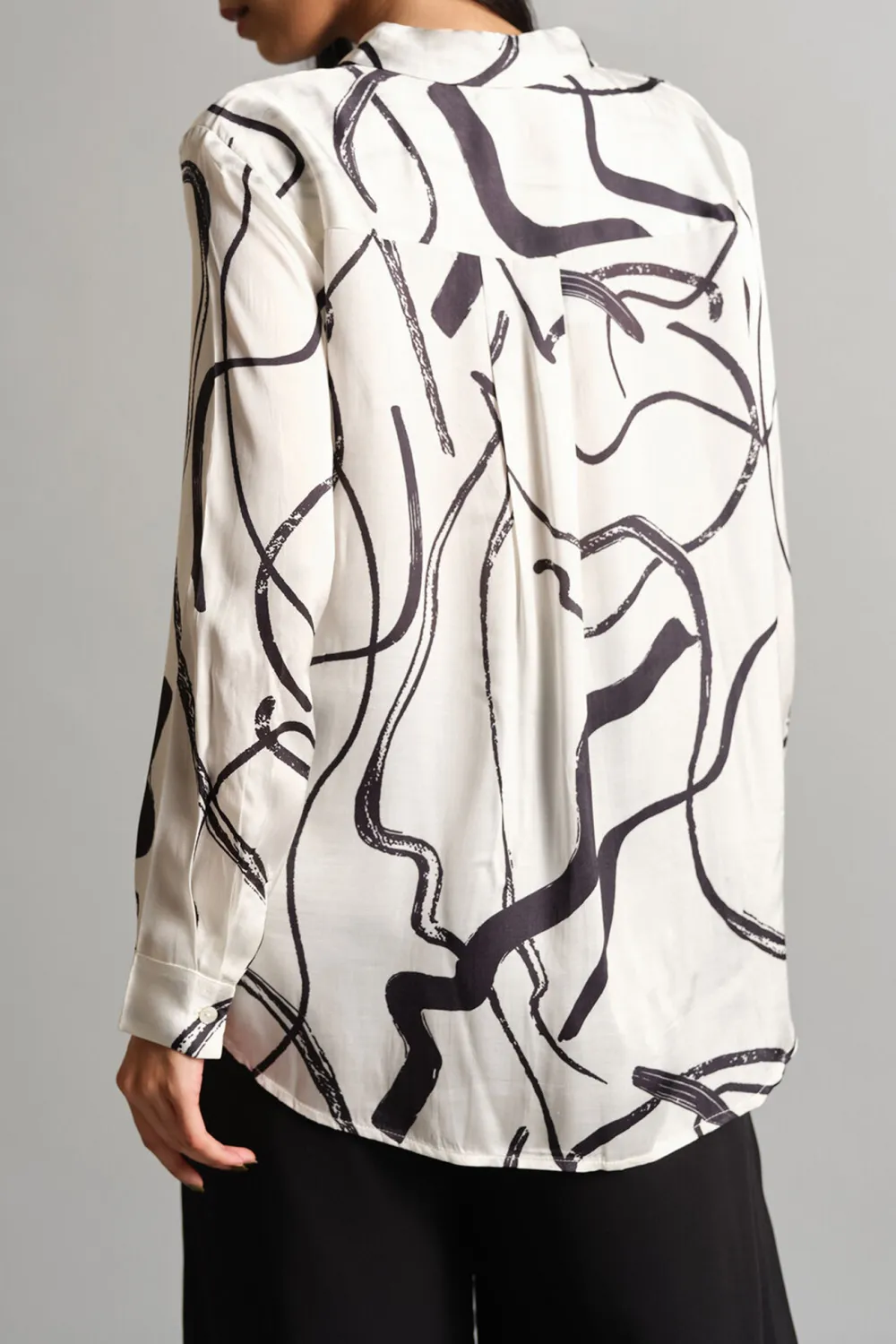 White Abstract Curve Shirt