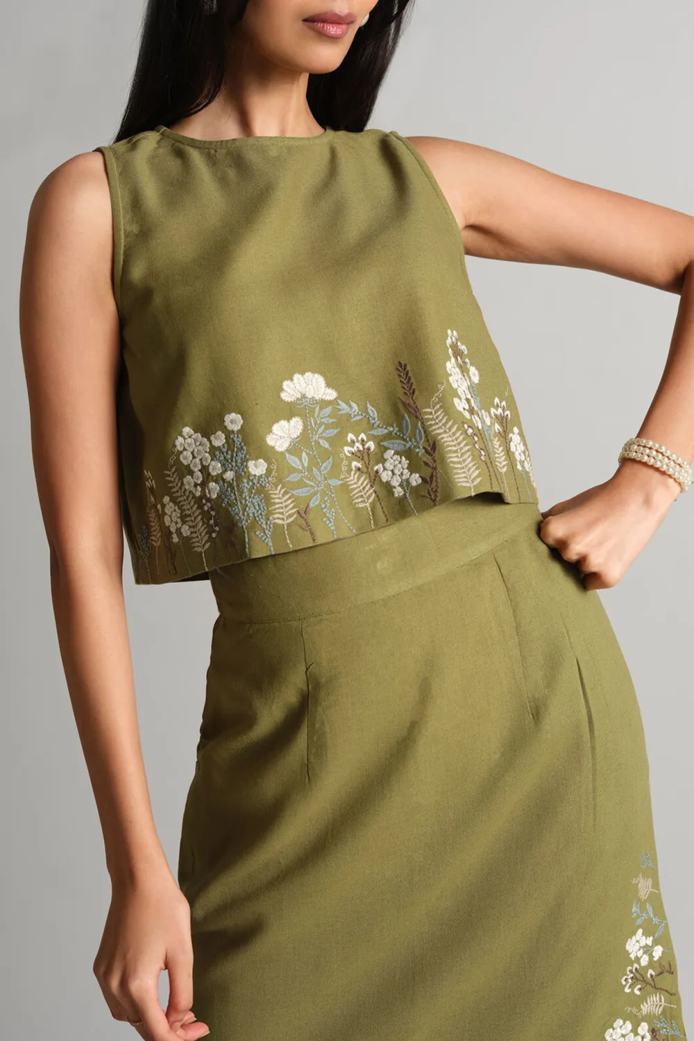 Olive Casual Style Skirt Set